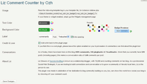 Liz Comment Counter 設定画面